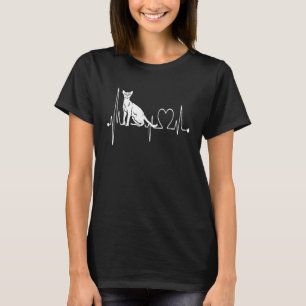 T-shirt Battement de coeur du chat abyssin Ekg J'aime mo
