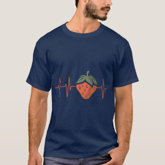 T-shirt Battement de coeur fraise dans un style de bande d