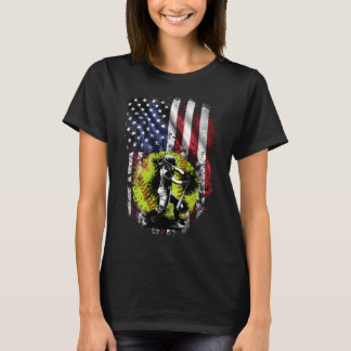 T-shirt Batterie de softball patriotique avec drapeau amér