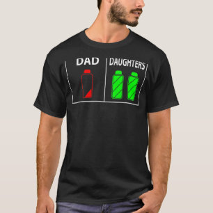 T-shirt Batterie Faible Papa De Deux Filles Fête des pères