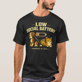 T-shirt Batterie Sociale Faible Chien et Chat Drôle Introv