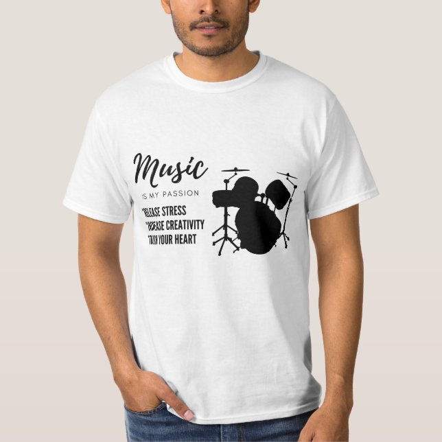 T-shirt batterie, tambour, musique, amant (Devant)