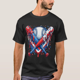 T-shirt Batteur de baseball drapeau américain 4 juillet