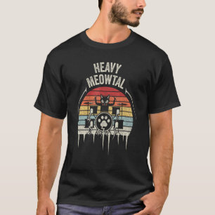 T-shirt Batteur de Heavy Metal Rétro Vintage Chat Jouant d