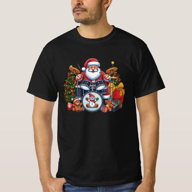 T-shirt Batteur Père Noël Jouer des tambours Noël Batterie (Devant)
