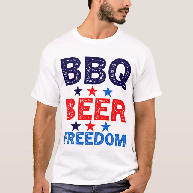 T-shirt BBQ Beer Freedom America USA 4 juillet (Devant)