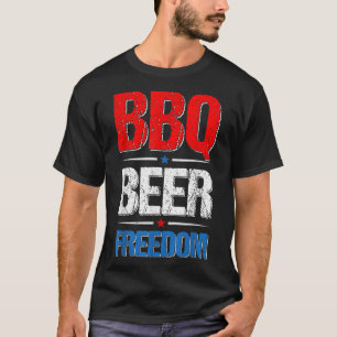 T-shirt BBQ Beer Freedom Merica America Drapeau 4 juillet