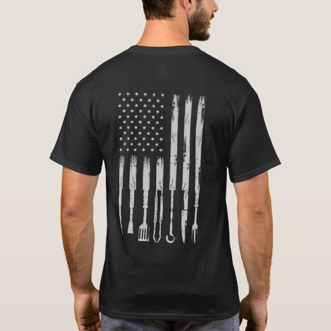 T-shirt BBQ Design Fumer Barbecue USA Drapeau (Dos)