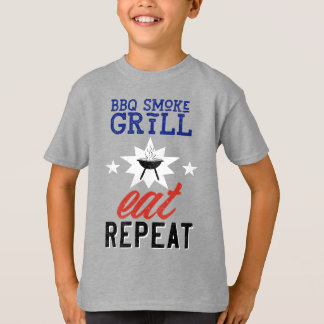 T-shirt BBQ Smoke Grill MANGER RÉPÉTER vintage rustique