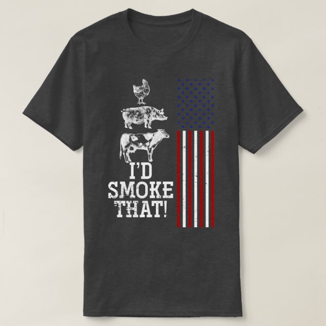 T-shirt BBQ Viande Fumer American Drapeau US Retro Barbecu (Design devant)
