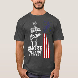 T-shirt BBQ Viande Fumer American Drapeau US Retro Barbecu