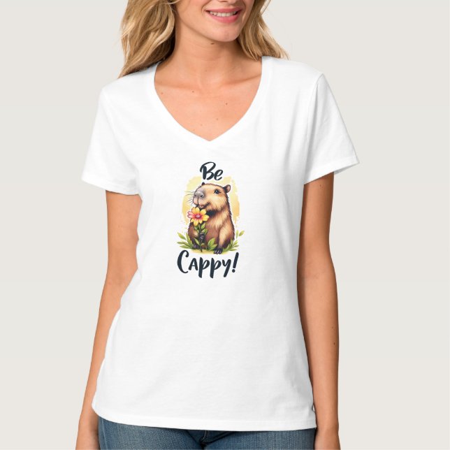 T-shirt Be Cappy – Adorable Capybara with Flower Graphic T (Devant)