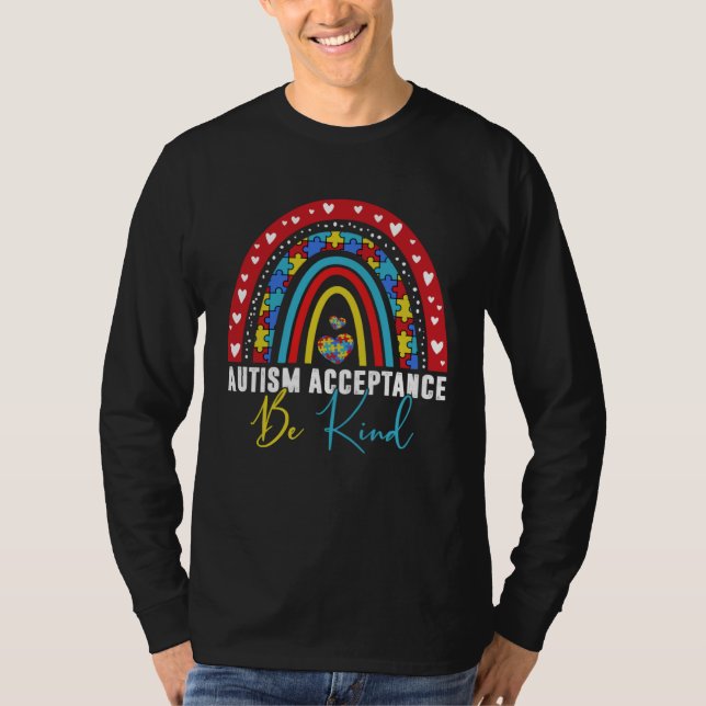 T-shirt Be Kind Acceptance Rainbow Autism Awareness Month  (Devant)