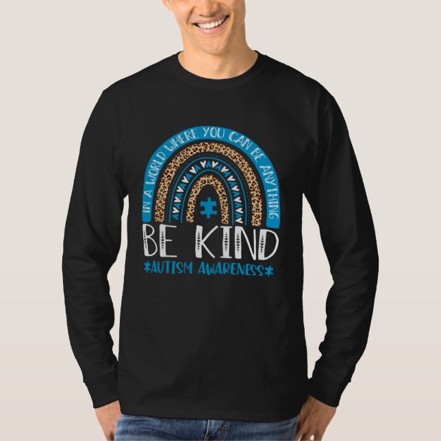 T-shirt Be Kind Autism Awareness Blue Puzzle Leopard Rainb (Devant)