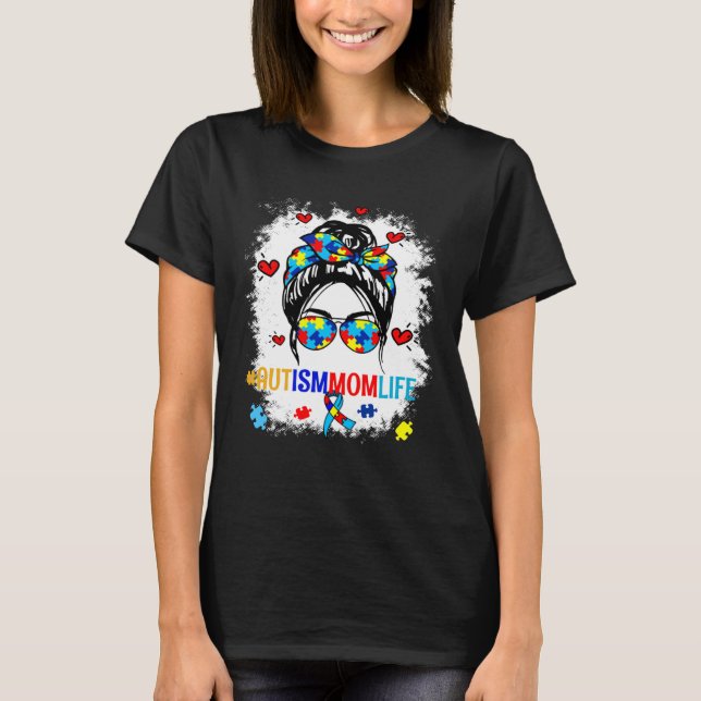 T-shirt Be Kind Autism Awareness Messy Bun Puzzle Proud Au (Devant)