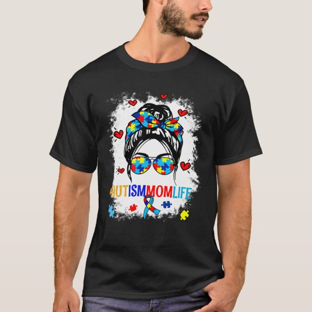 T-shirt Be Kind Autism Awareness Messy Bun Puzzle Proud Au (Devant)