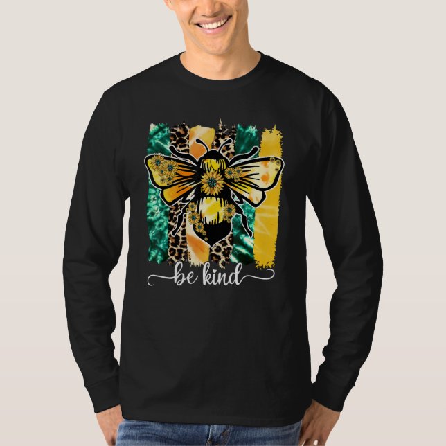 T-shirt Be Kind Bee Leopard Sunflowers Autistic Support Au (Devant)