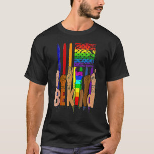 T-shirt Be Kind Sign Language American Flag Lgbt Gay Les P