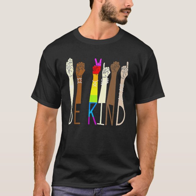 T-shirt Be Kind Sign Language Hand Talking LGBT Gay Les Pr (Devant)