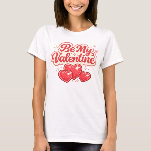 T-shirt Be My Valentine Retro Red Hearts Typography (Devant)