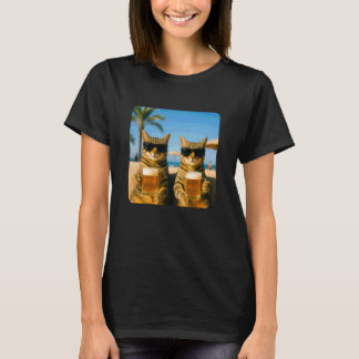 T-shirt Beach Cats Drinking Beer Meme Funny Summer Waiter 