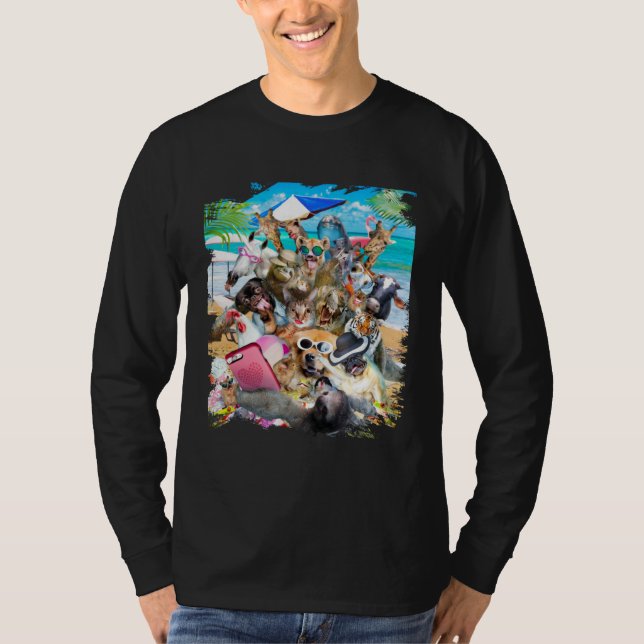T-shirt Beach Group Selfie Sloth Pug Cat Chicken Dog Unico (Devant)