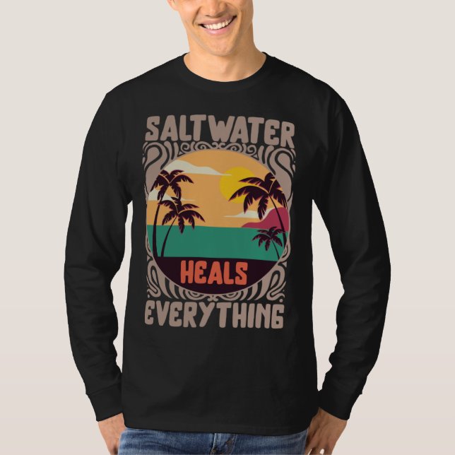 T-shirt Beach Lover Saltwater Heals Everything Family Vaca (Devant)