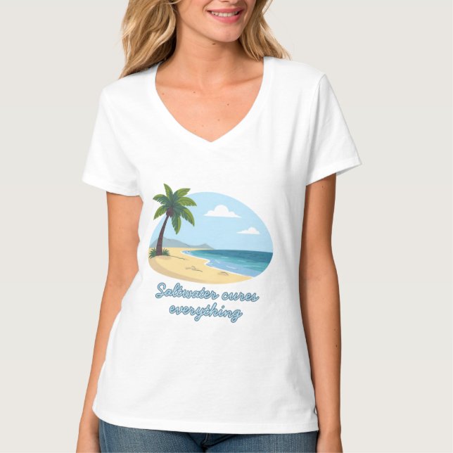 T-shirt Beach Scene T-Shirt: Saltwater Cures Everything (Devant)