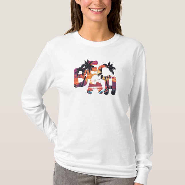 T-shirt Beach Waves Palm Trees (Devant)