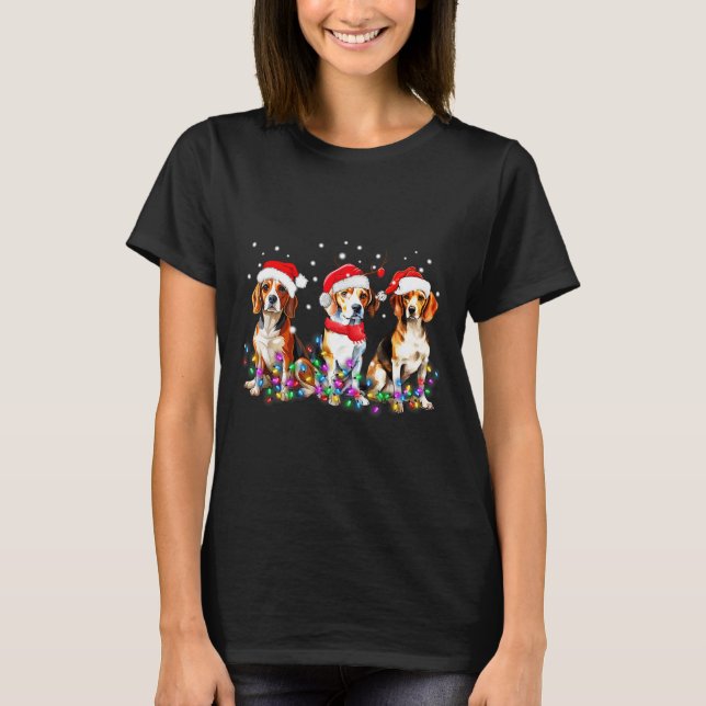 T-shirt Beagle Dog Christmas Lights Cute Pet Matching Fami (Devant)