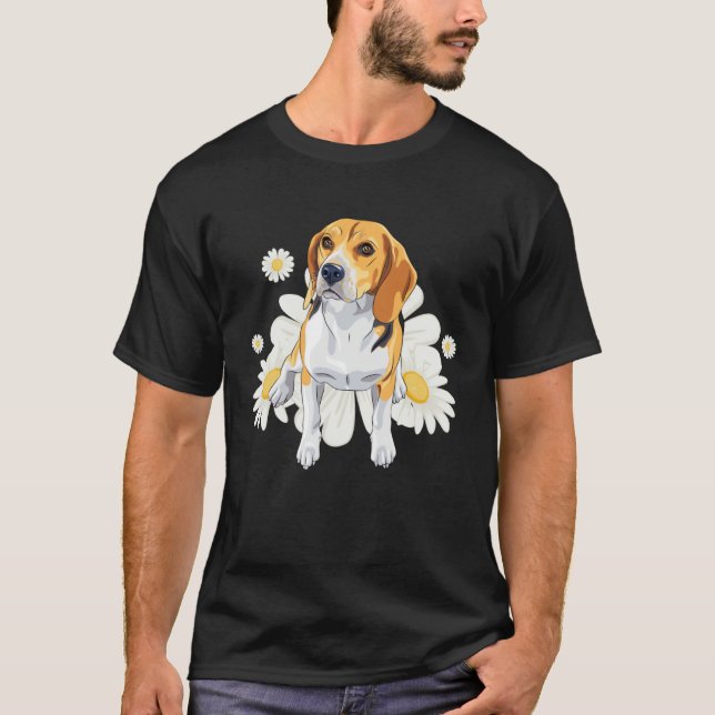 T-shirt Beagle Dog Daisy Flower Floral Beagle (Devant)