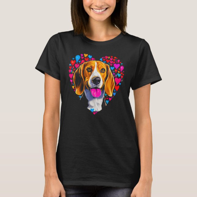T-shirt Beagle Dog Red Heart (Devant)