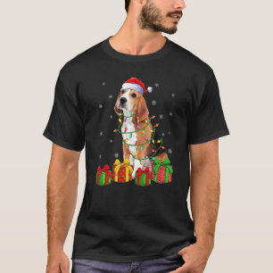 T-shirt Beagle Dog Xmas Lighting Santa Hat Beagle Christma