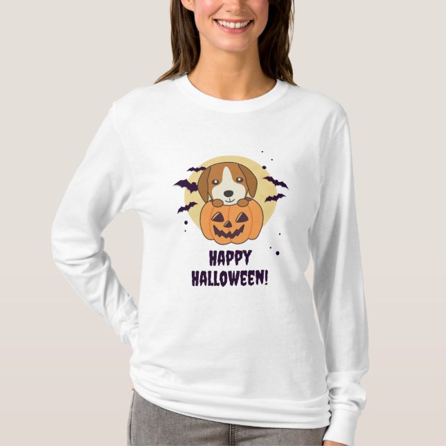 T-shirt Beagle En Chiens Doux Citrouilles Bonne Halloween (Devant)