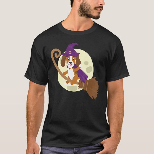 T-shirt Beagle équitation sorcière salle mignonne chien an (Devant)