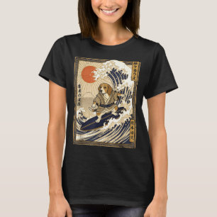 T-shirt Beagle japonais surf kanagawa vague drôle samouraï