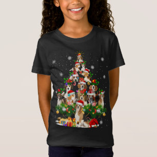 T-Shirt Beagle Noël Arbre Lumières Drôle Chien Xmas Cadeau