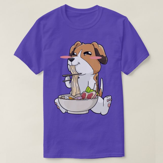 T-shirt Beagle Ramen Noodles Kawaii (Design devant)