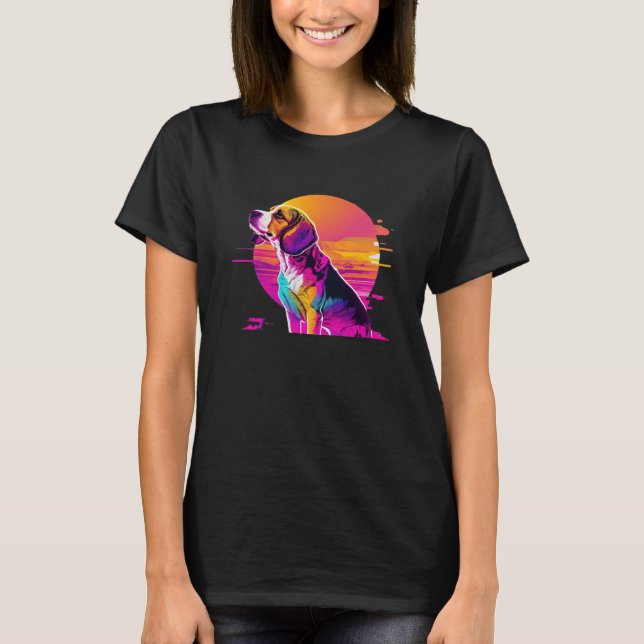T-shirt Beagle Synthwave 80s Retrowave Aesthetic (Devant)