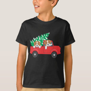 T-shirt Beagles À cheval Un Camion Rouge Beagle Chien Noël