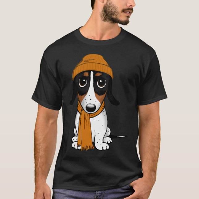 T-shirt Beanie Dog - Piebald Dachshund - Cute Hipster (Devant)