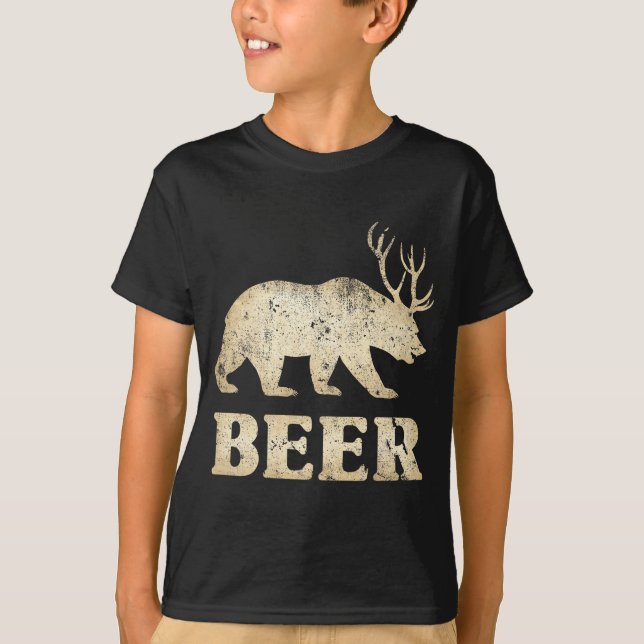 T-shirt Bear Deer Vintage Beer  (Devant)