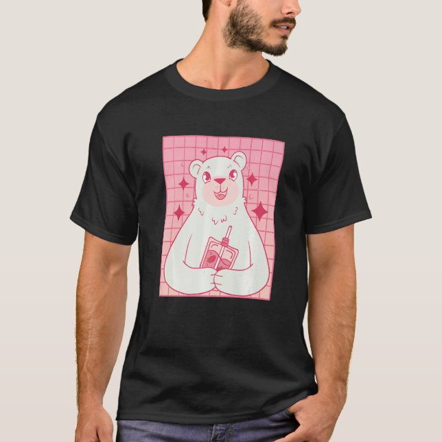 T-shirt Bear Drinking Strawberry Milk (Devant)