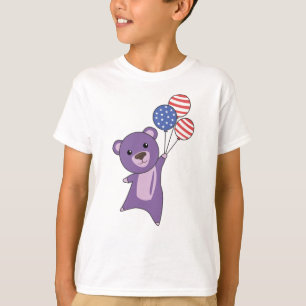 T-shirt Bear Flies Balloons USA Up Sweet Animaux Purple