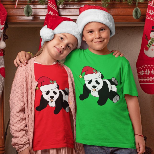 T-shirt Bear Panda de Noël mignonne à Santa Hat Kids (Créateur téléchargé)