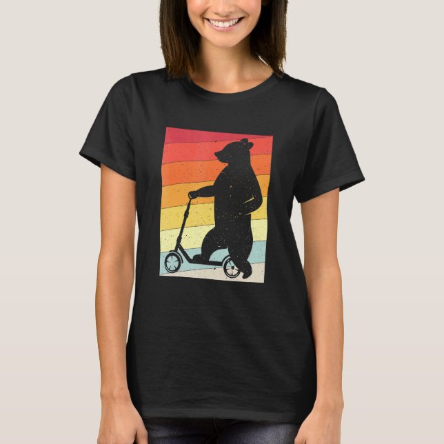 T-shirt Bear Stunt Kick Scooter Kick Scooter Skier Retro (Devant)