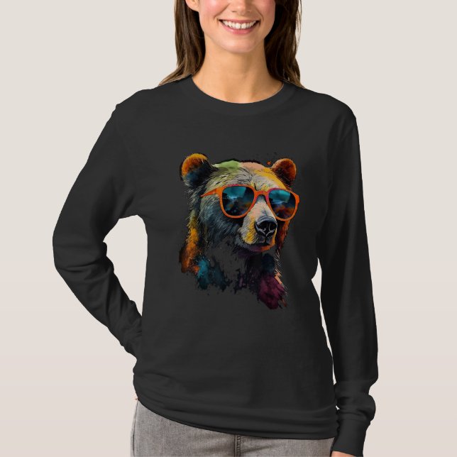T-shirt Bear Sunglasses Colourful Art Animal Bear (Devant)