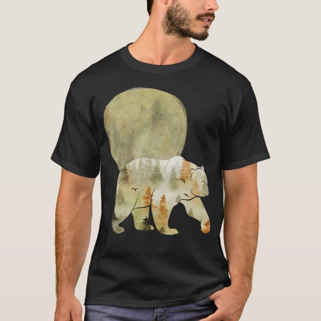 T-shirt Bear Walking in Woods Moon Peint Forêt Faune (Devant)