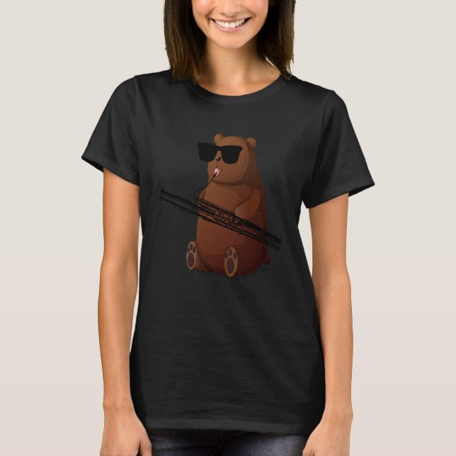 T-shirt Bear Wearing Sunglasses Playing Bassoon (Devant)