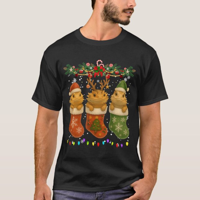 T-shirt Bearded Dragon In Christmas Socks Lights Bearded D (Devant)